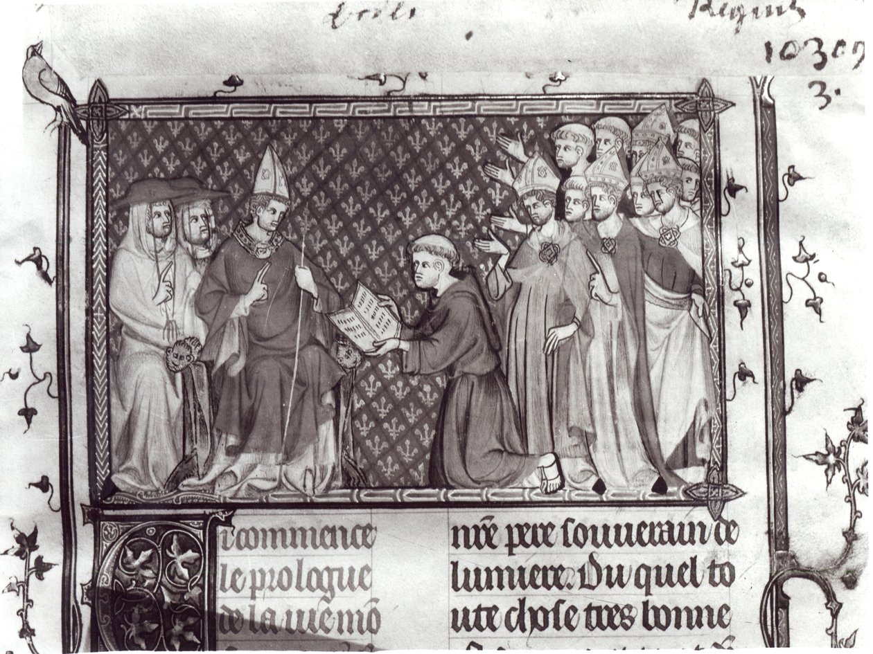 Fröken Fr. 5716 f.2 Jean dAntioch före Martin IV, från Life and Miracles of St. Louis, c.1330-40 av French School