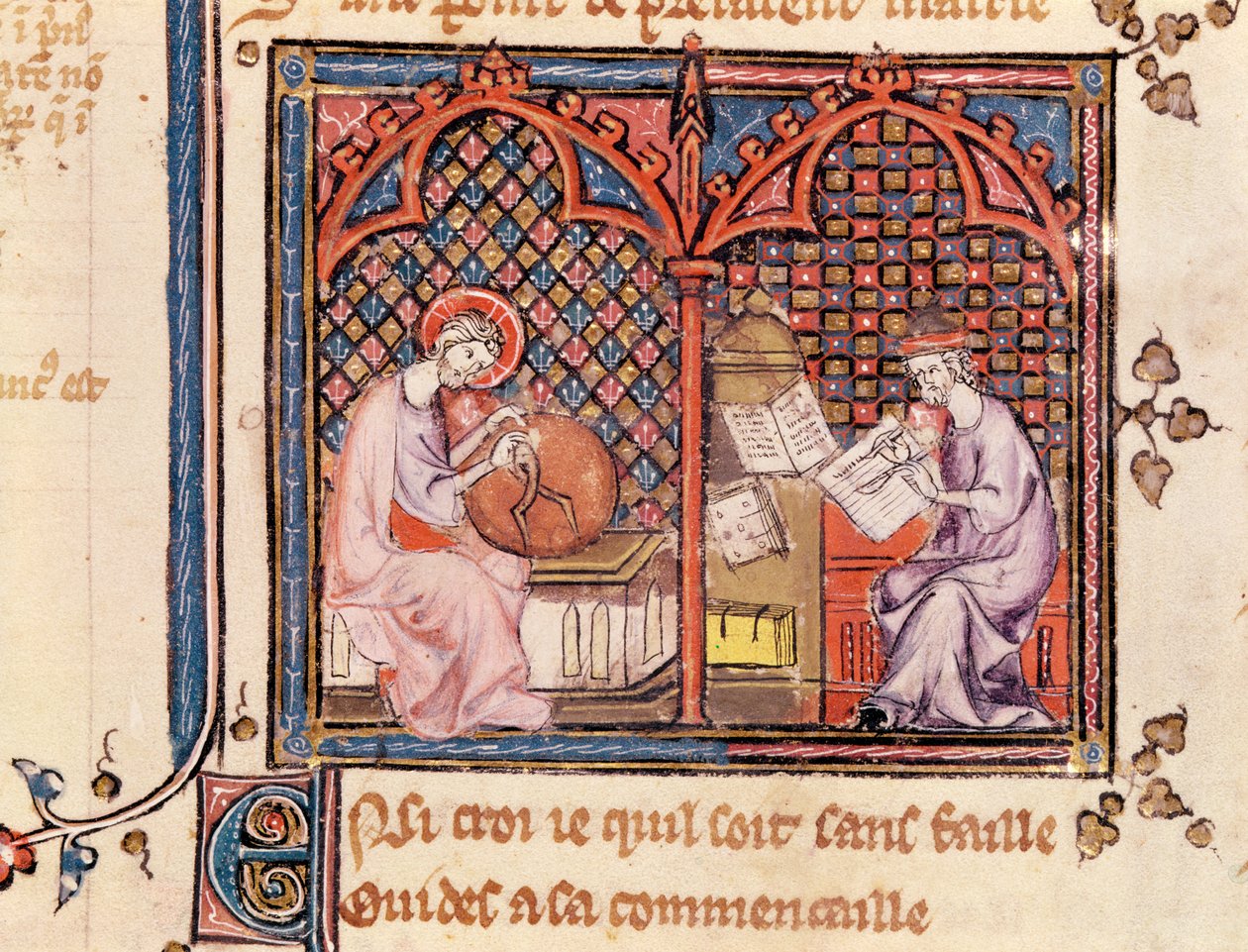 Ms 1044 Fol.16v Ordet, världens skapare och författaren som skriver sin bok, från Ovide Moralise skriven av Chretien Legouais av French School