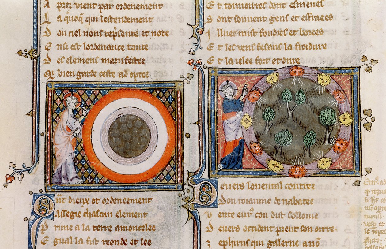 Ms 1044 fol.17v The Creation, från Ovide Moralise skriven av Chretien Legouais av French School