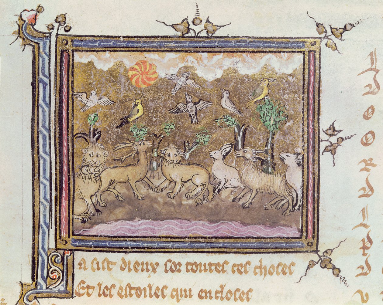 Ms 1044 fol.18 The Creation of the Animals, från Ovide Moralise skriven av Chretien Legouais av French School