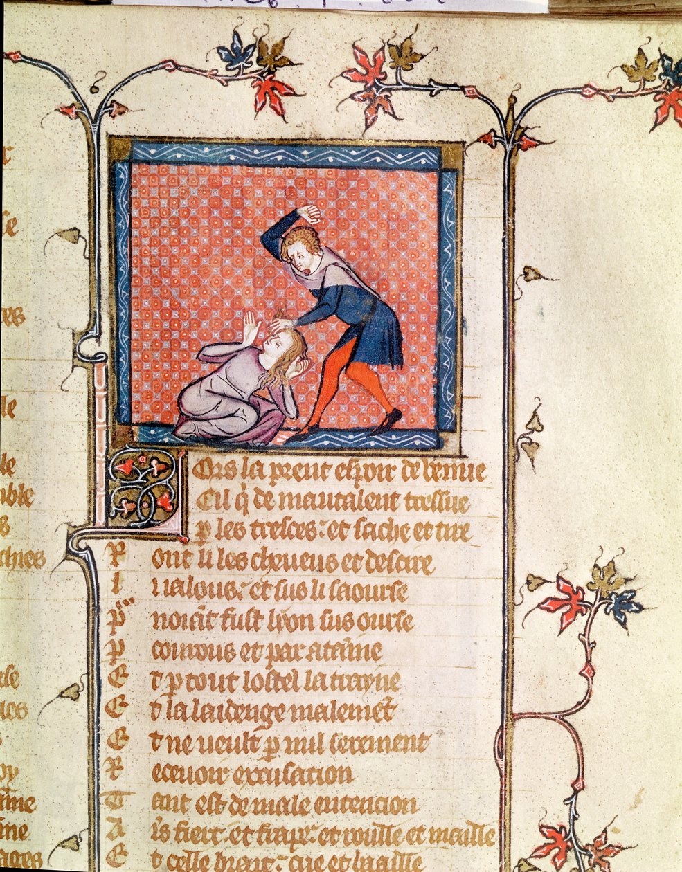 Ms 1126 f.66r The Violence of Jealousy, från Roman de la Rose c.1487-95) av French School