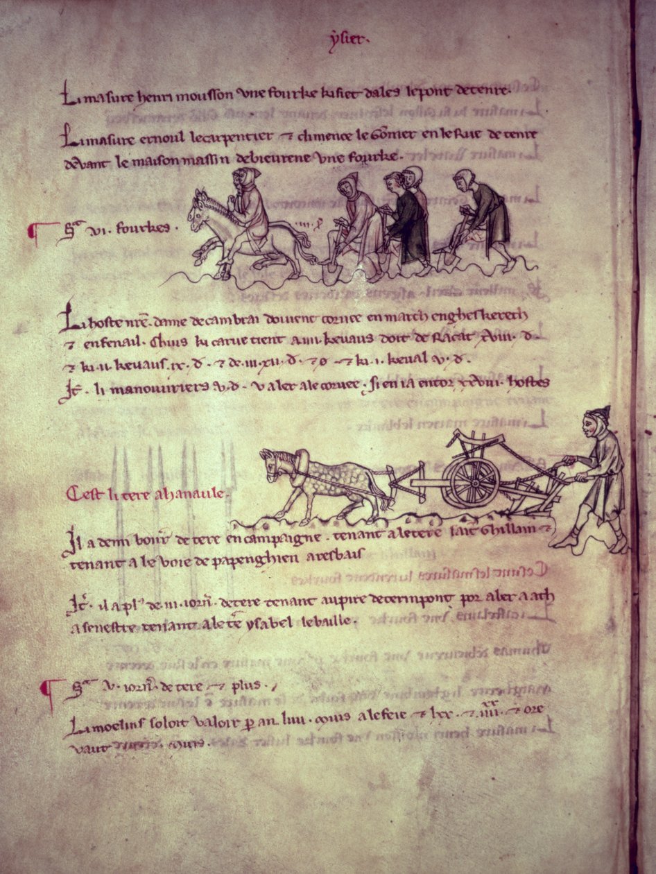 Ms 1175 f.156v Labor, från Old Rentier of Oudenaarde, 1291-1302 av French School