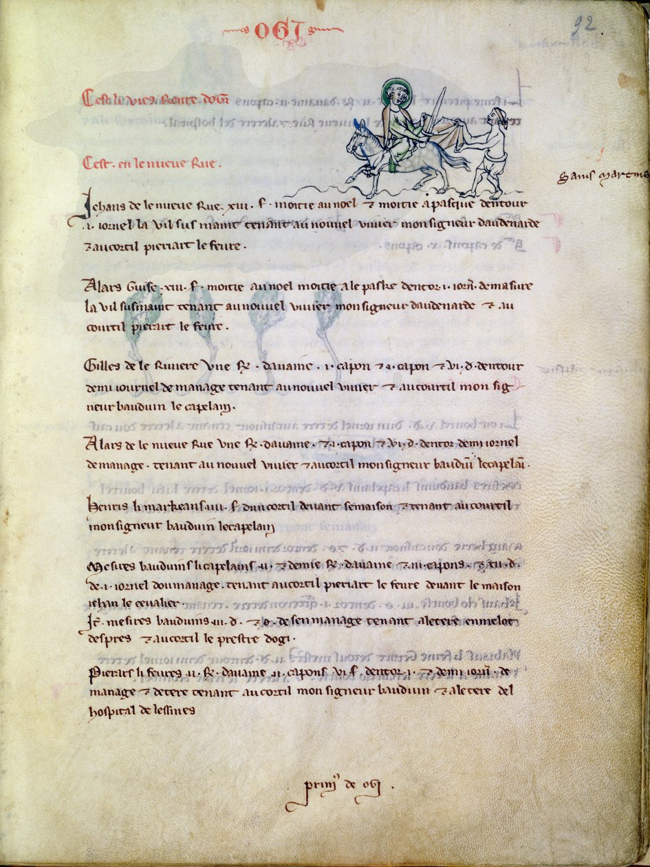 Ms 1175 f.92 St. Martin skär sin mantel, från Vieil Rentier dAudenarde, 1291-1302 av French School