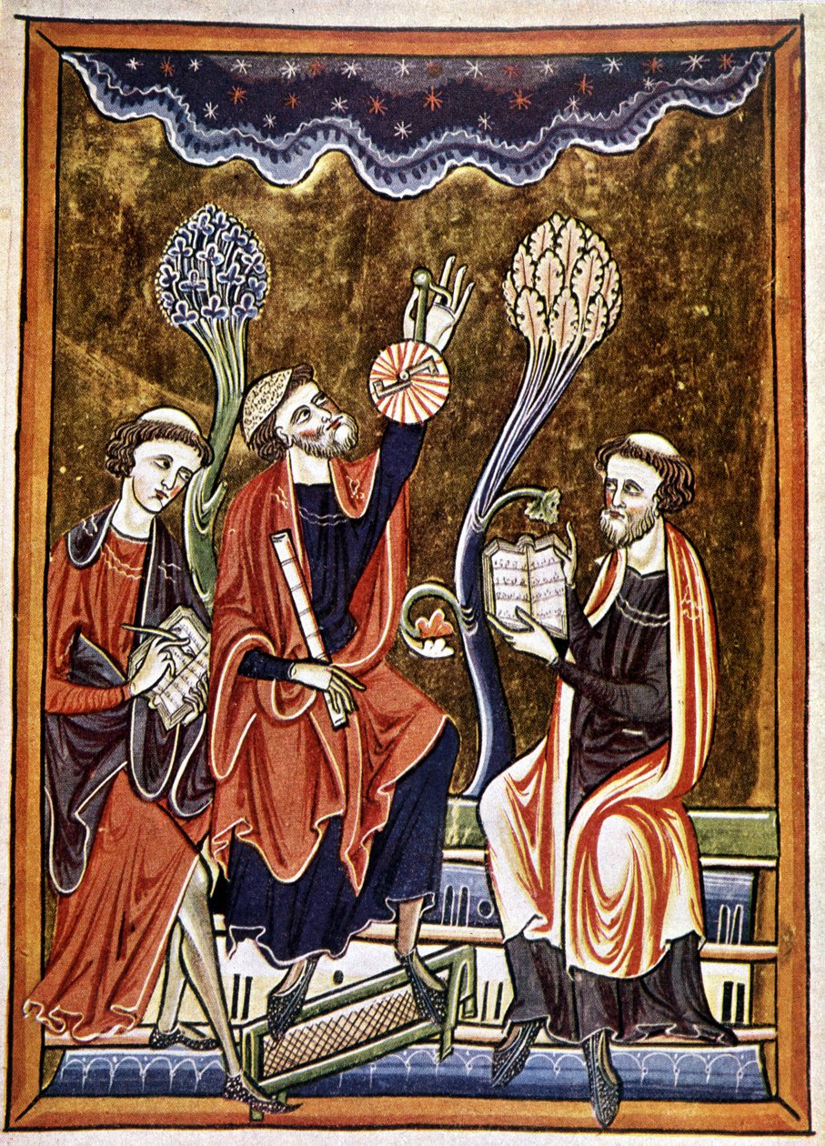 Ms 1186 f.1, The Astronomer, the Clerk and the Computist, faksimil av en miniatyr hämtad från psalmboken (Psalter) av St. Louis och Blanche de Castile av French School
