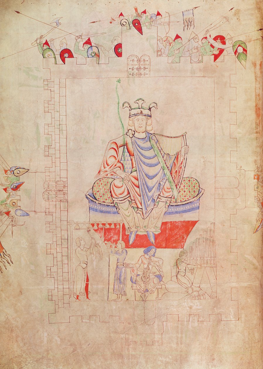 Ms. 1215 t.3 fol.13v Kung David i majestät i centrala Jerusalem, 1109 av French School