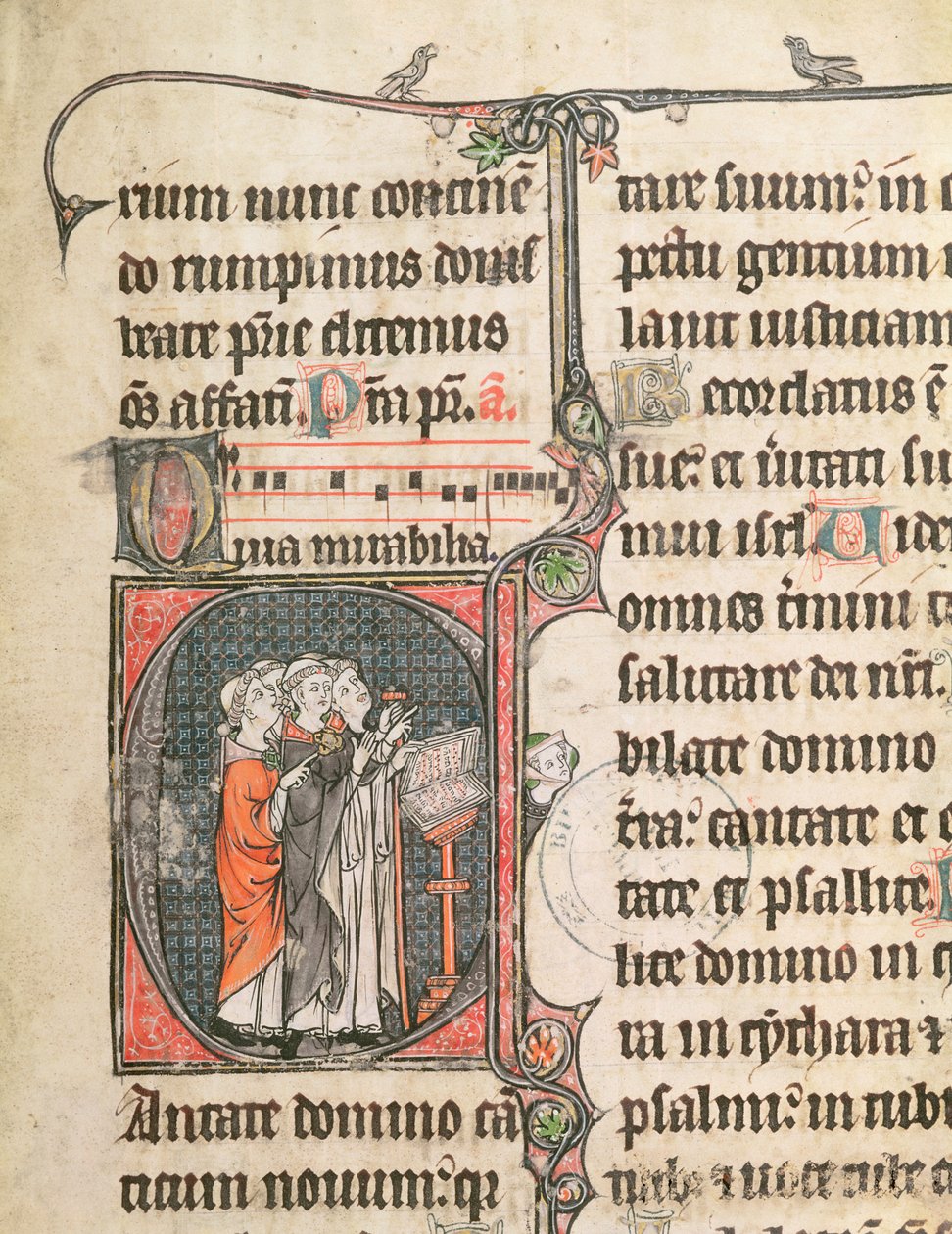 Ms 124 fol.98 Munkar som sjunger, från en Psalter av French School