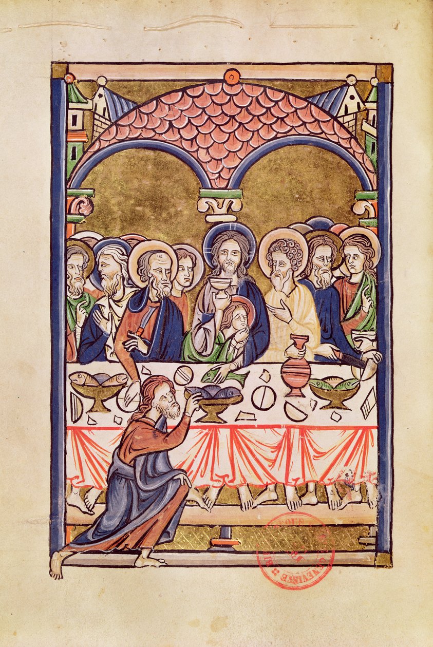 Ms 1273 fol.12v Den sista måltiden, från en psalter av French School