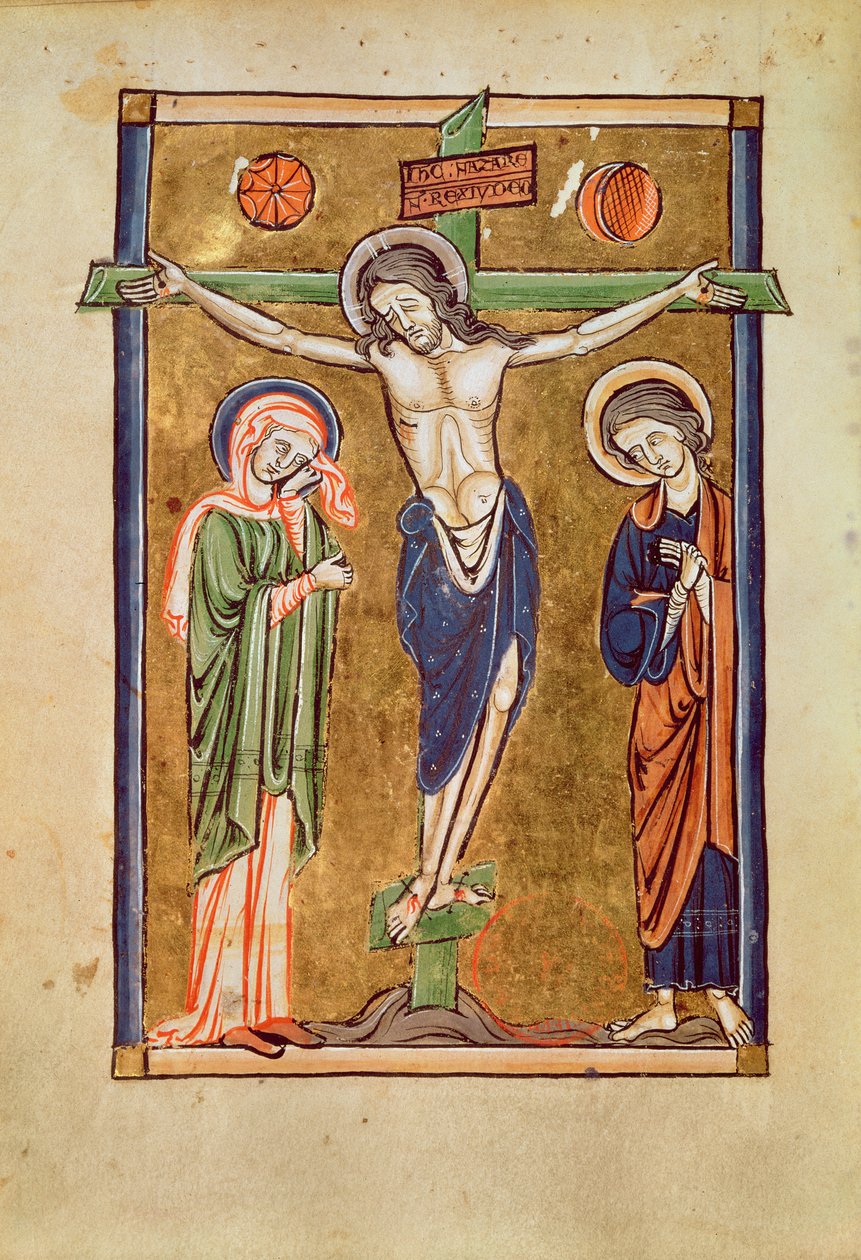 Ms. 1273 fol.14v Korsfästelsen, illustration från en psalter av French School