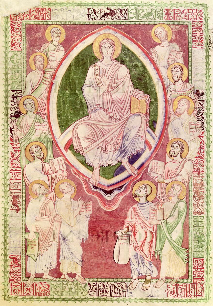 Ms 132 fol.2r Kristus med de tolv mindre profeterna, från Explanatio in Prophetas et Ecclesiasten av St. Hieronymus, från Citeaux Abbey av French School