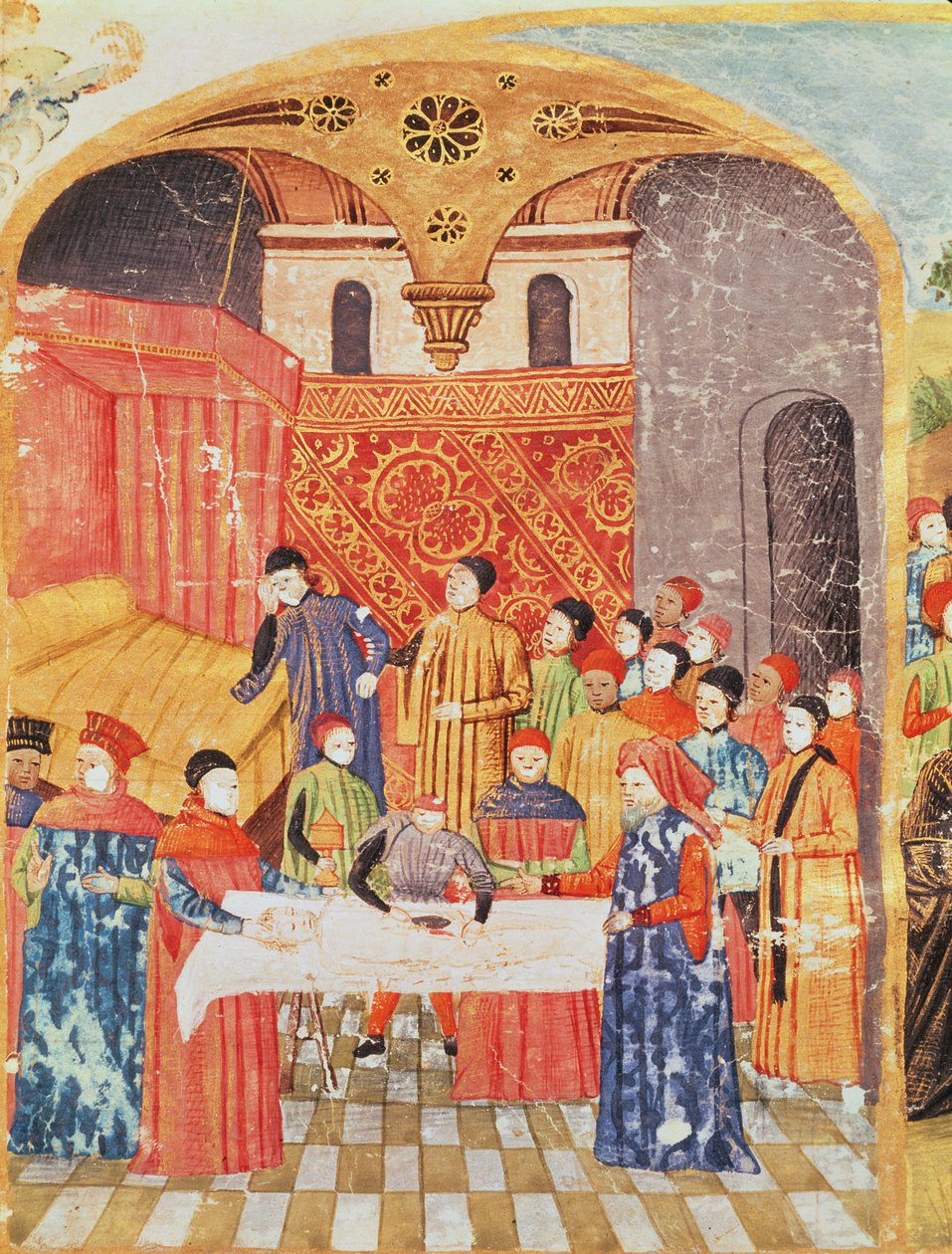 Ms 1335 f.219 Dissektion av Alexander den stores kropp, från Vie dAlexandre le Grand av French School