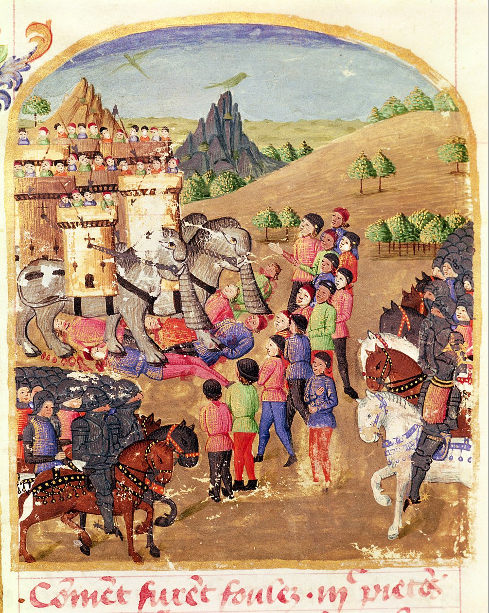 Ms 1335 fol.217 Krigets elefanter, från Vie d