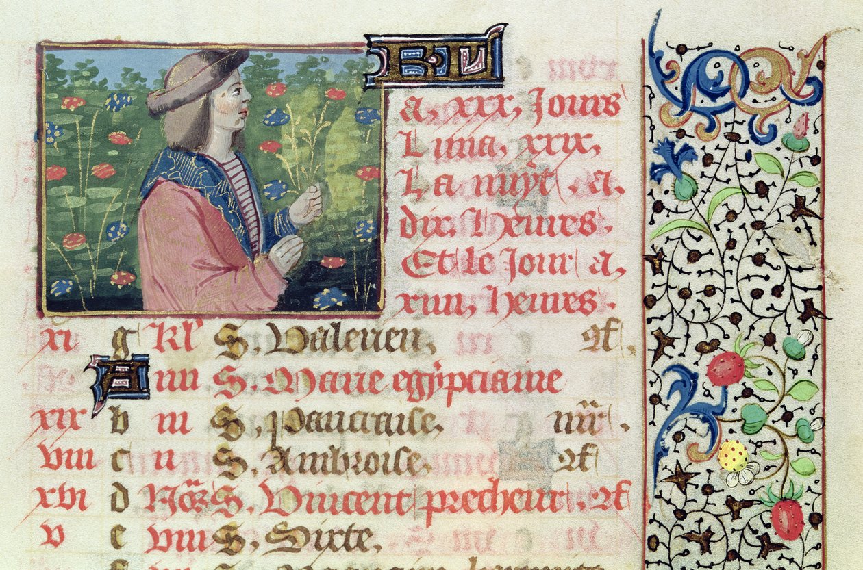 Ms 134 April: Plocka blommor, från en timbok av French School