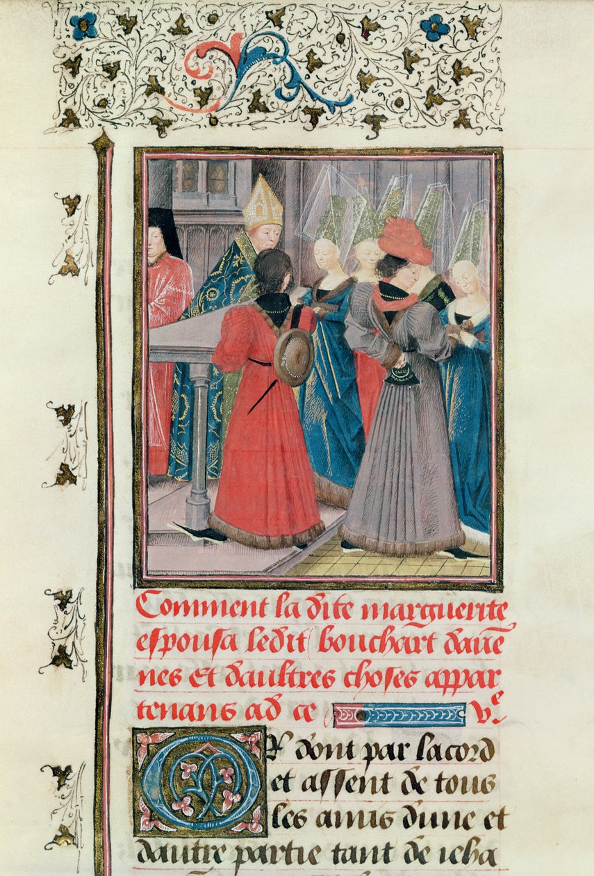 Ms 149 t.3 fol.149 Marguerite de Constantinoples äktenskap med Bouchard dAvesnes 1212 av French School