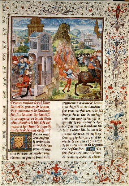 Ms 149 t.3 fol.172 Efterföljden av Baldwin VI efter hans fars död, Histoire des Nobles Princes de Hainaut, av Jacques de Guise av French School