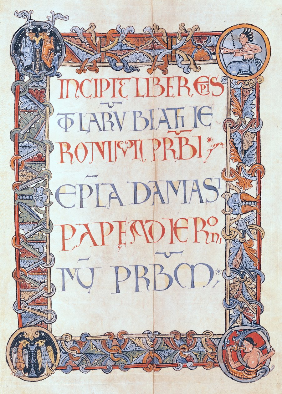 Ms 154 fol.3 Sida med text med en blommig kant, från St. Hieronymus brev av French School