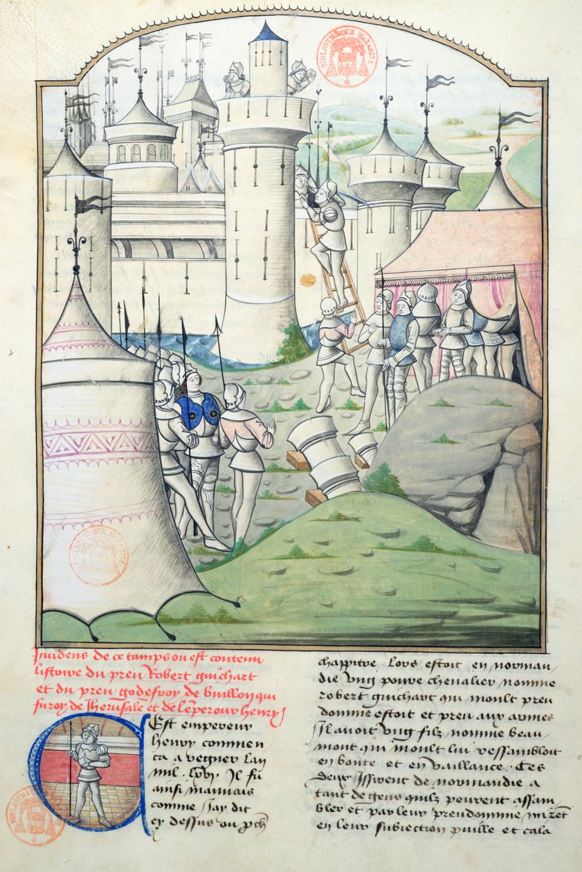 Ms 1560 Capture of Jerusalem 1099 av Godfrey de Bouillon och korsfararna under det första korståget, miniatyr från Fleur des Histoires av French School