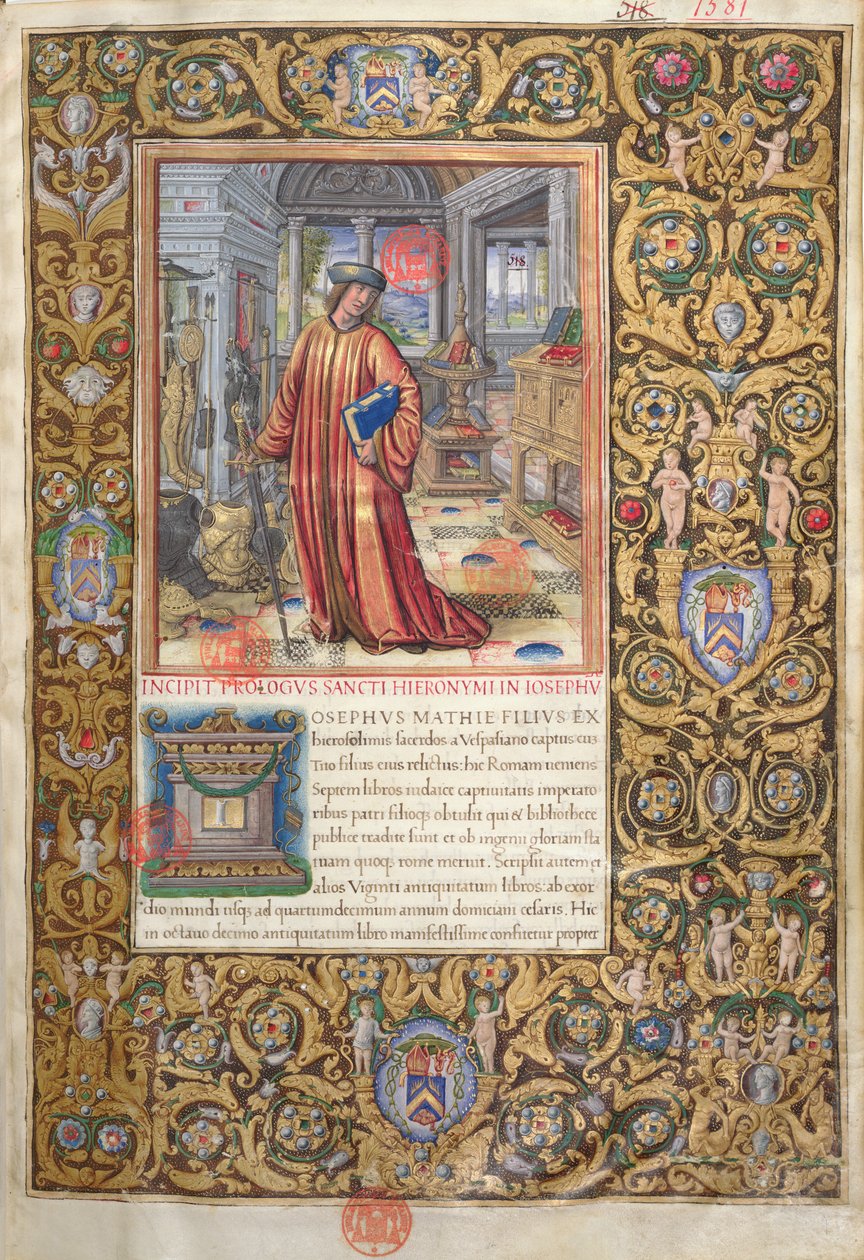 Fru 1581 f. 001 Flavius Josephus i sin studie, illustration till prologen av judarnas antikviteter (Antiquitates Judaicae) av Flavius Josephus, c.1503 av French School