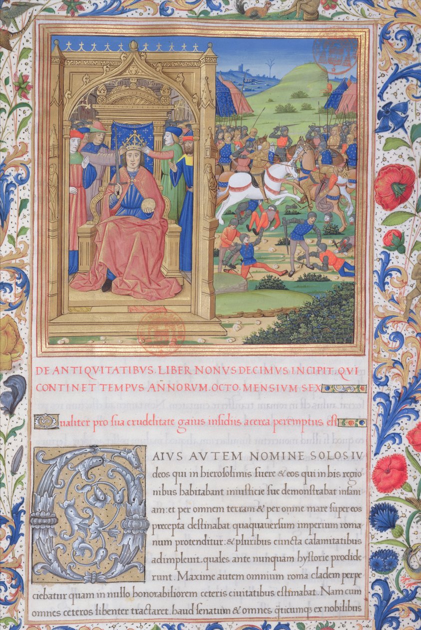 Fru 1581 f. 371v Illustration från bok XIX (Från judarnas avgång från Babylon till den romerske prokuratorn Fadus), kapitel 1 i judarnas antikviteter (Antiquitates Judaicae) av Flavius Jos av French School