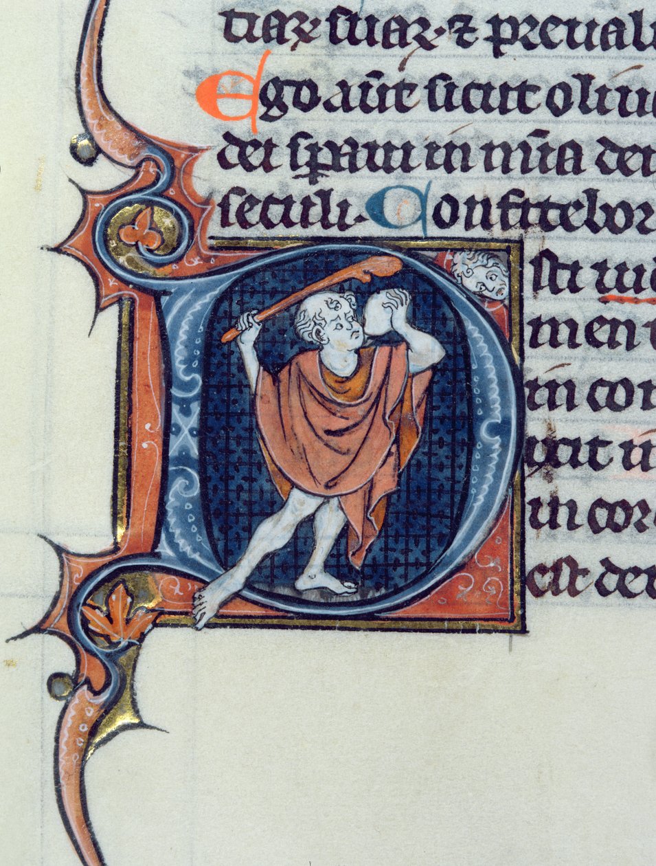 Ms 15 fol.236v En dåre som håller i en sten och en stav av French School