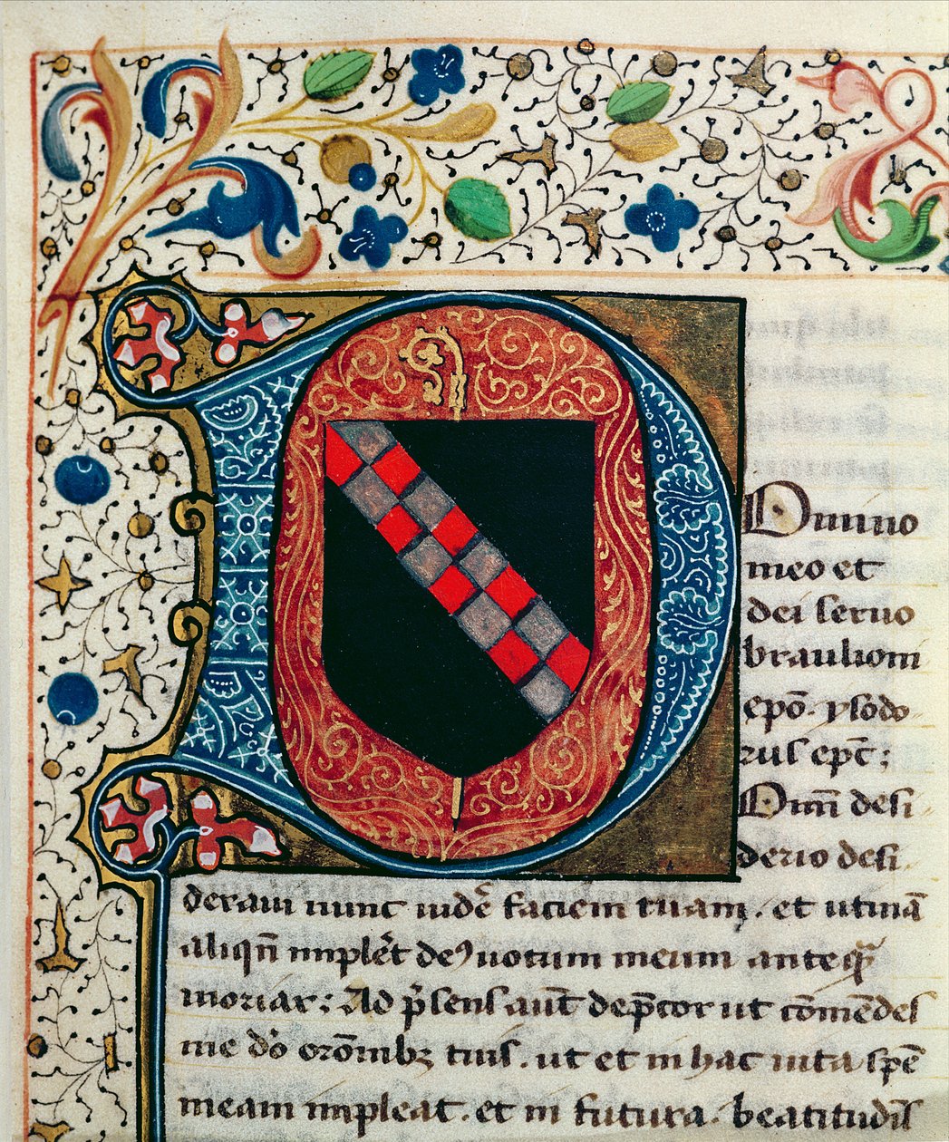 Ms 167 fol.69 Historikert initial "D" som visar vapenskölden för familjen Clairvaux, från "Etymologiae" av St. Isidore av Sevilla av French School