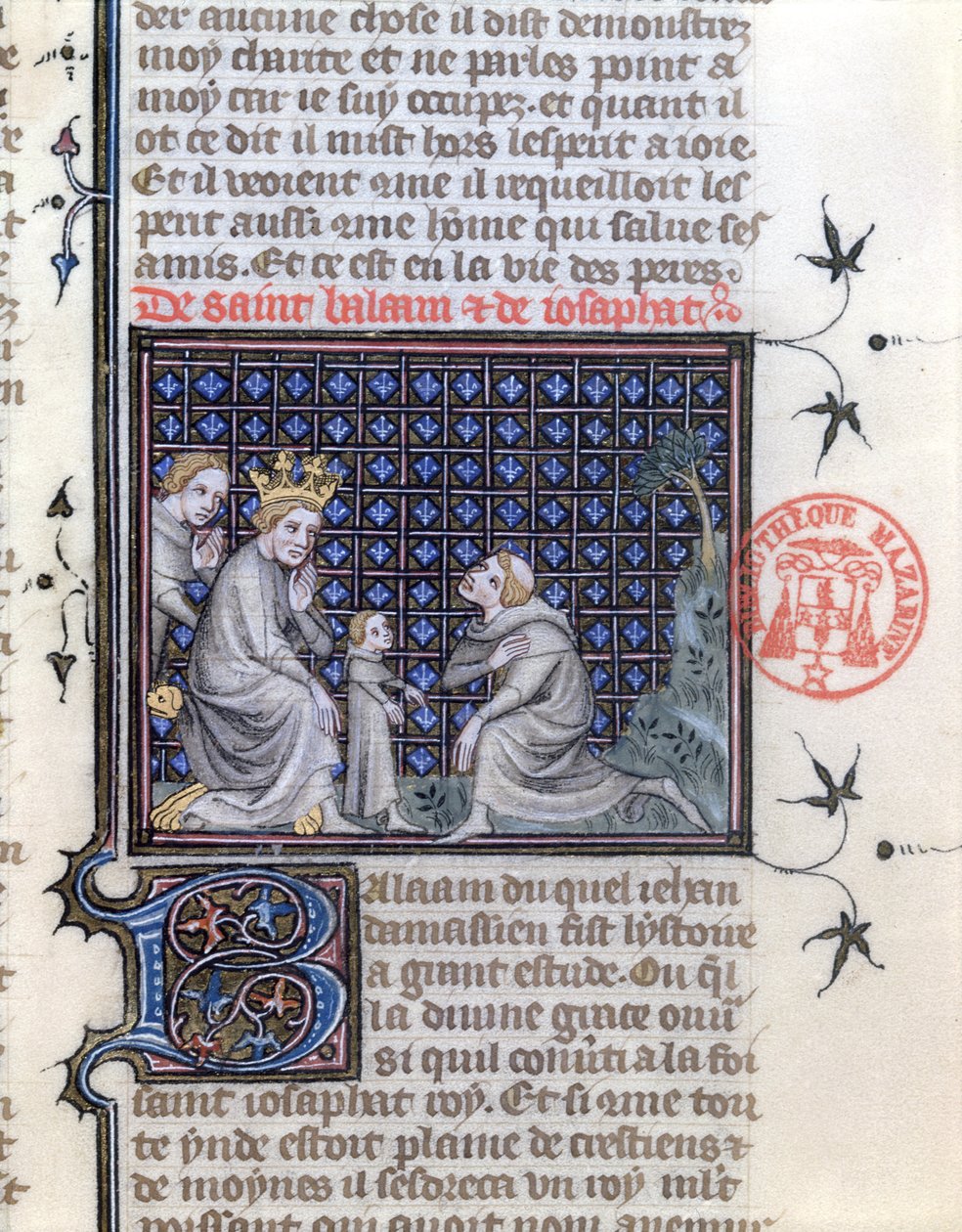 Ms 1729 Education of a kings son, illustration till berättelsen om Bileam och Josephat från Legenda Aurea av Jacobus da Varagine, ca 1370 av French School