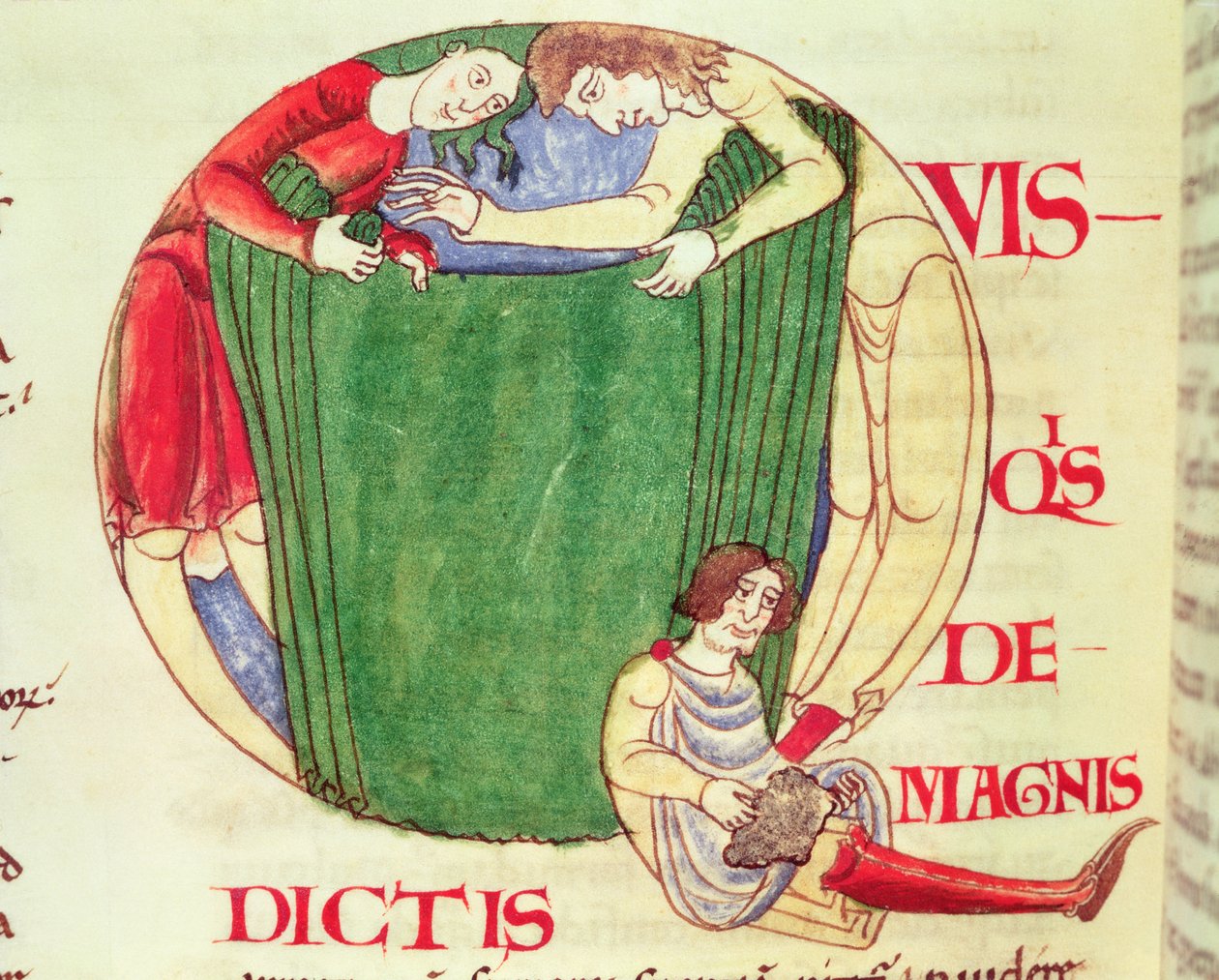 Ms 173 fol.92v Historikerad initial Q som visar draperier, från Moralia i Job av påven Gregorius den store, Burgundiska skolan av French School
