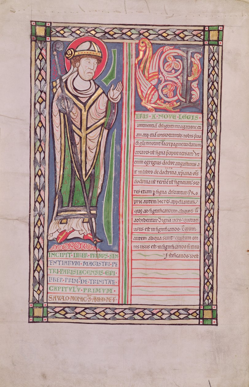 Ms 186 Fol.2v Pierre Lombard biskop av Paris, från Book of Four Sentences (Book of Sentences), c.1160 av French School