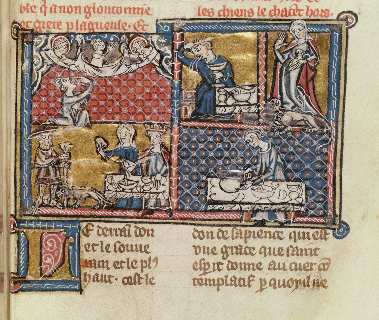 Ms 1895 fol.149 Sida från en bok mot franska laster och dygder av French School