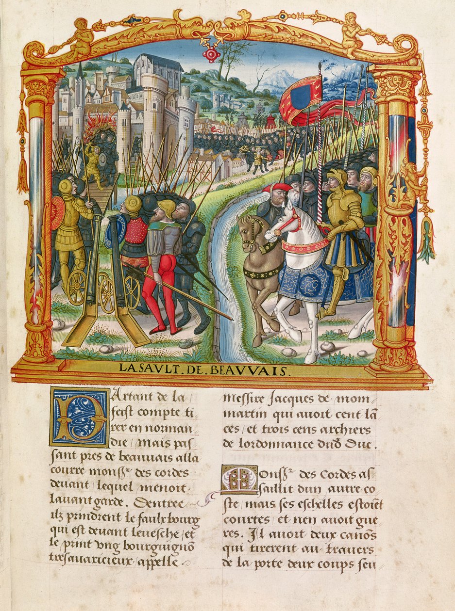 Ms 18 f.92r Siege of Beauvais av Charles le Temeraire, hertig av Bourgogne, 27 juni 1472, från Philippe of Commines