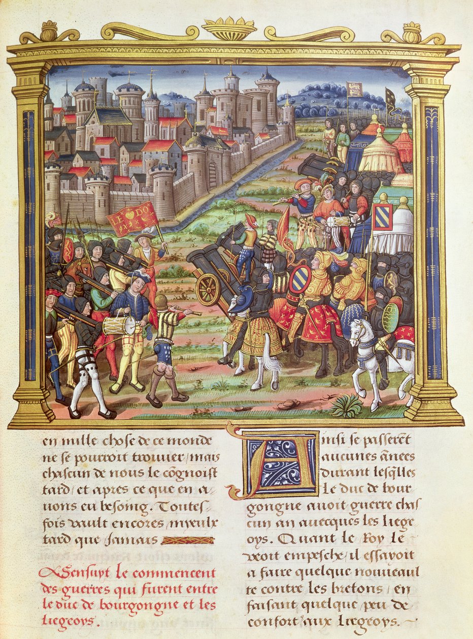 Ms 18 fol.36r Kriget mellan Karl den djärve, hertigen av Bourgogne och Liège 1467-68, från Philippe of Commines