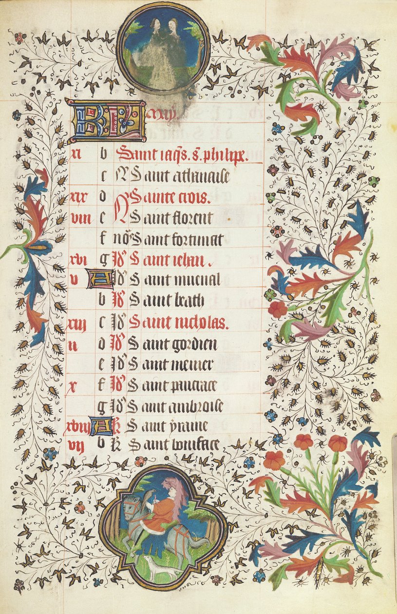 Fru 19 maj: Tvillingarna och en man jagar, från en timbok, tidigt 1400-tal av French School