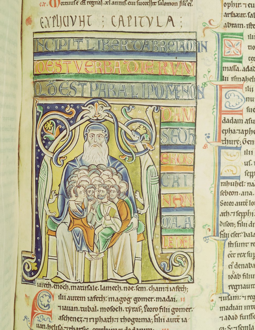 Ms 1 f.256 Historikert brev A som föreställer generationer i Abrahams sköte, från Souvignybibeln av French School
