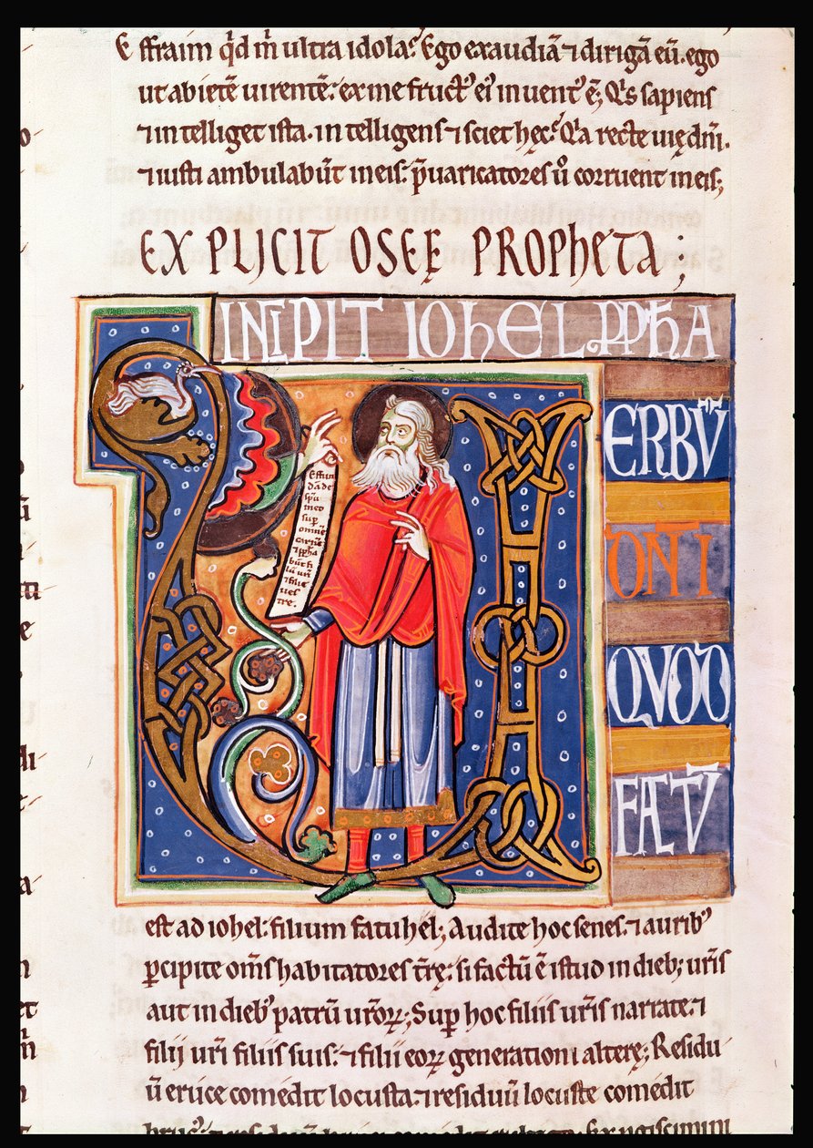 Ms 1 fol.193v Historikert initial U föreställande Joel, från Souvigny-bibeln av French School