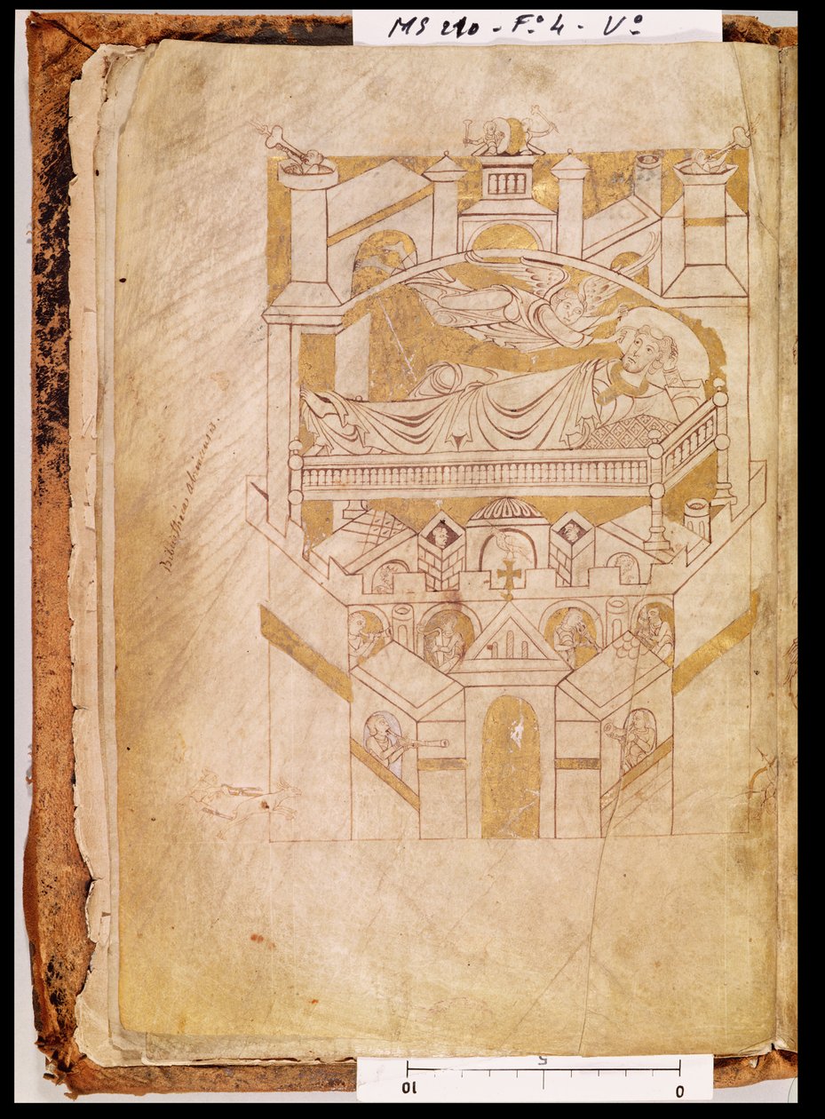 Ms 210 fol.4v The Vision of Saint Aubert, från Cartulary of Mont-Saint-Michel, 1150-talet av French School
