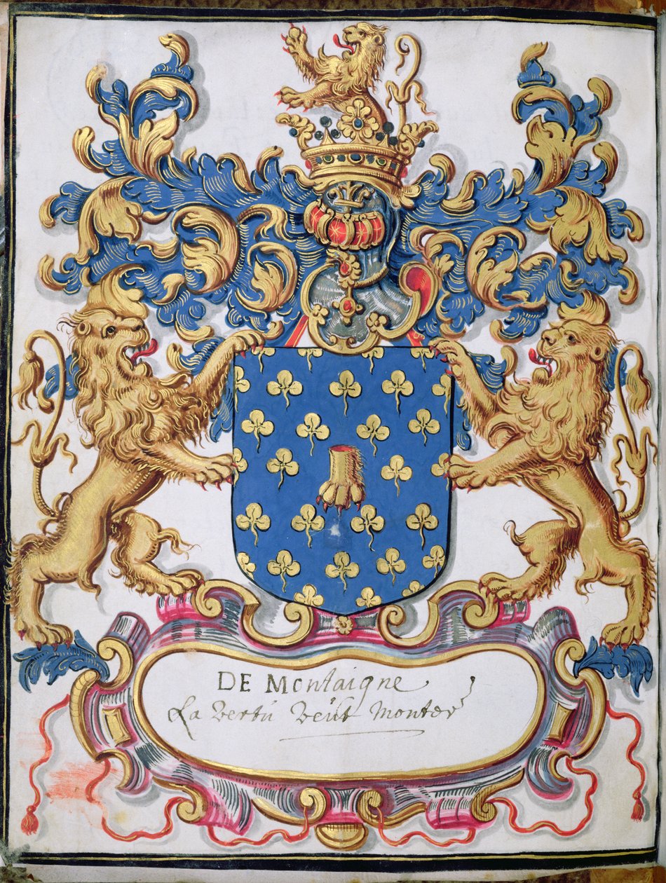 Ms 2151, fol.lv Michel Eyquem de Montaignes vapen (1533-92) av French School