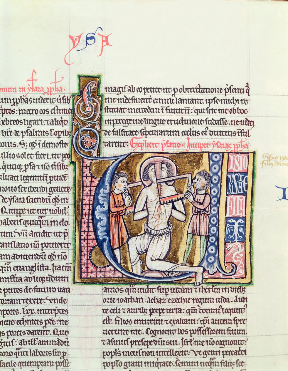 Ms 21 fol.98v Jesajas martyrskap, från en bibel av French School