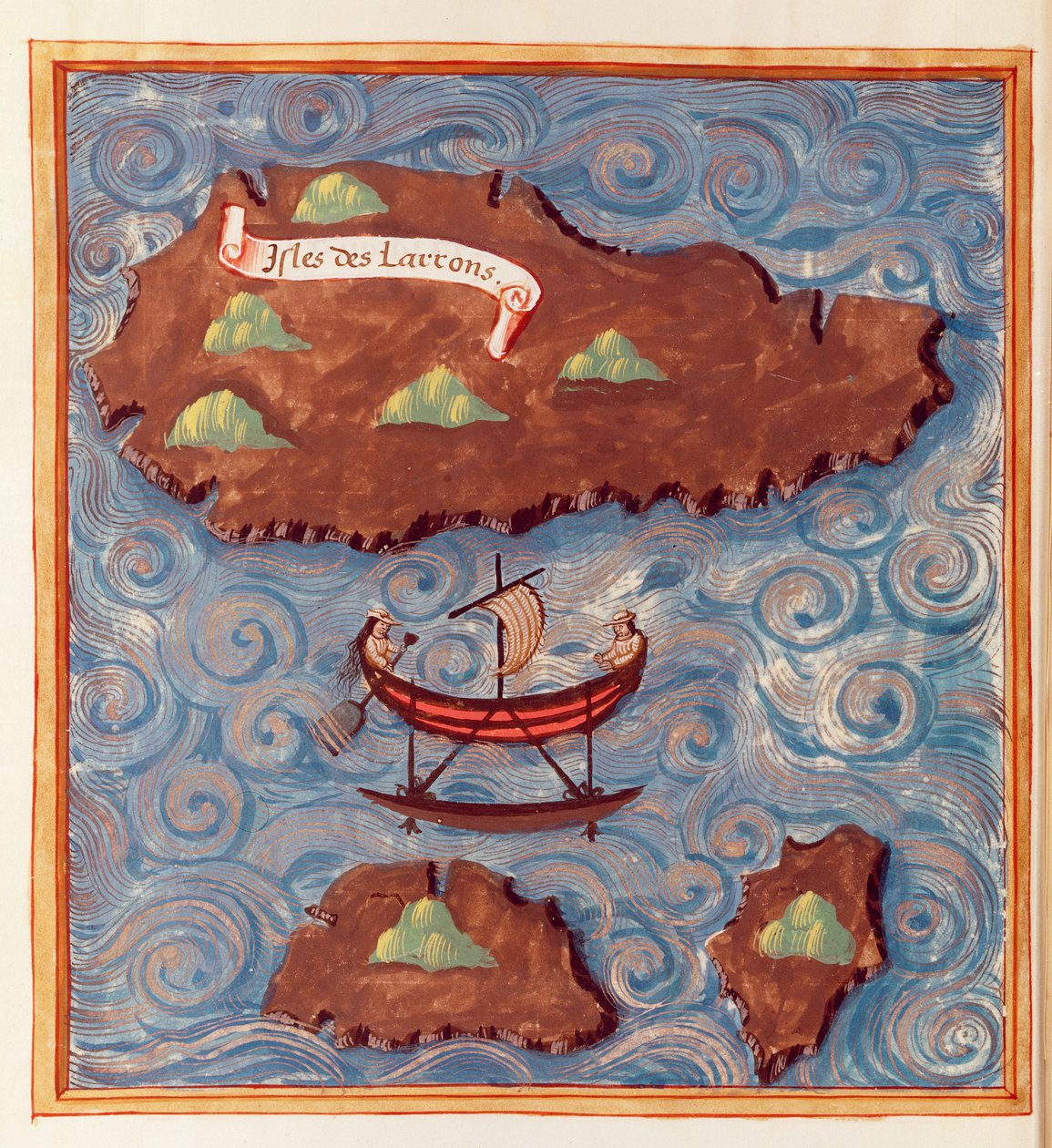 Ms 24224 Fol.20v Karta över Ladronesöarna, från en redogörelse för Ferdinand Magellans resa av French School
