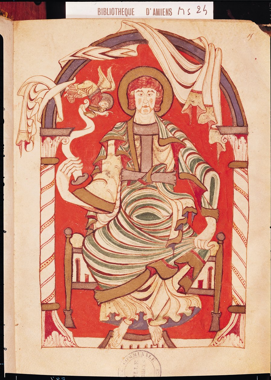 Ms 24 fol.15 St. Matteus, illustration från Evangeliet om Abbey of Corbie av French School