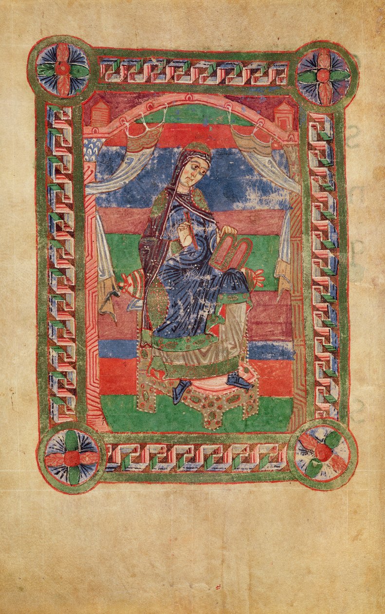 Ms 250 fol.43v St. Radegund (518-87) på en tron, från St. Radegunds liv av French School