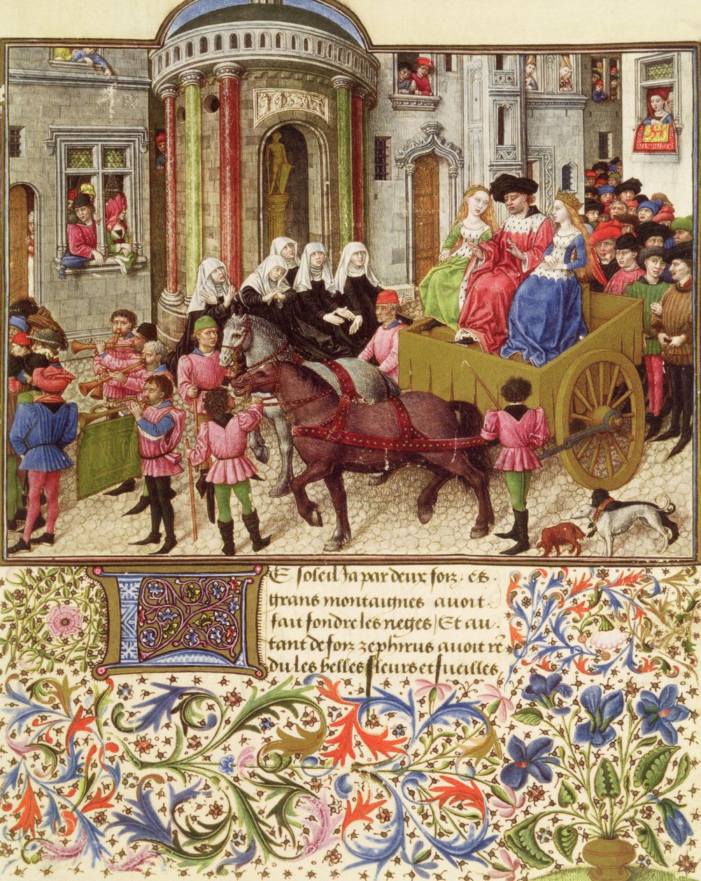 Ms 2617 Theseus gör ett triumferande intåg i Aten, från La Teseida, av Giovanni Boccaccio (1313-75) 1340-41 av French School