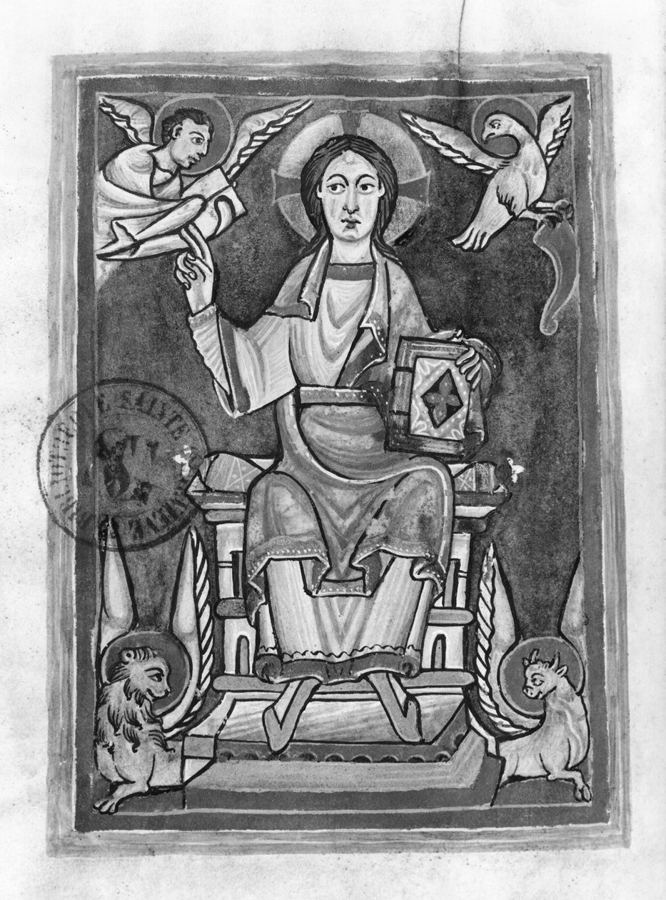 Ms 2657 fol. 1v Kristus i Majestät, från en Benedictional av French School
