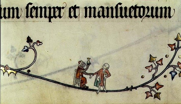 Ms 298 f.25 Apen läkare en man, från Metz Pontifical, skriven för Raymond Bar, biskop av Metz av French School