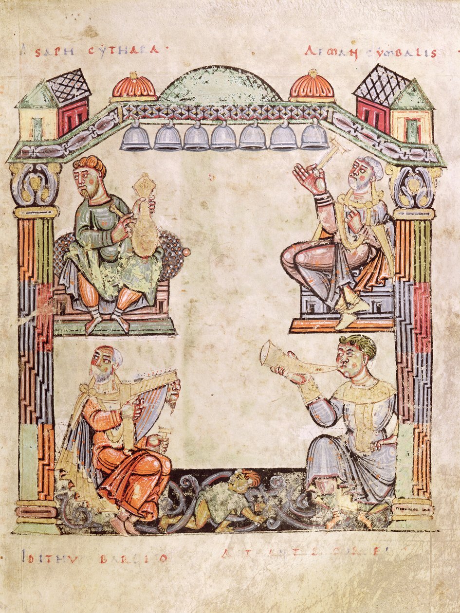 Ms 2 fol.11 (6) Fyra musiker, från en timbok av French School