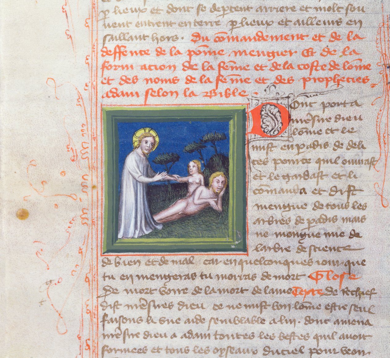 Ms 313 Creation of Eva, från Bible des Grands Augustins, 1494 av French School