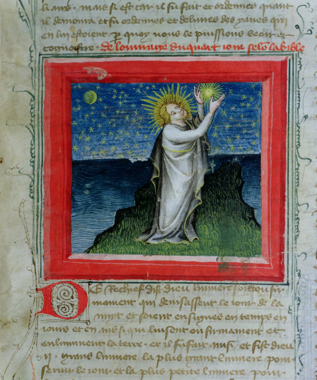 Ms 313 Gud skapar stjärnorna, från Bible des Grands Augustins, 1494 av French School