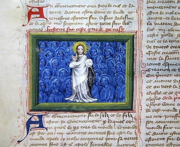 Ms 313 Gud omgiven av änglar, från Bible des Grands Augustins av French School