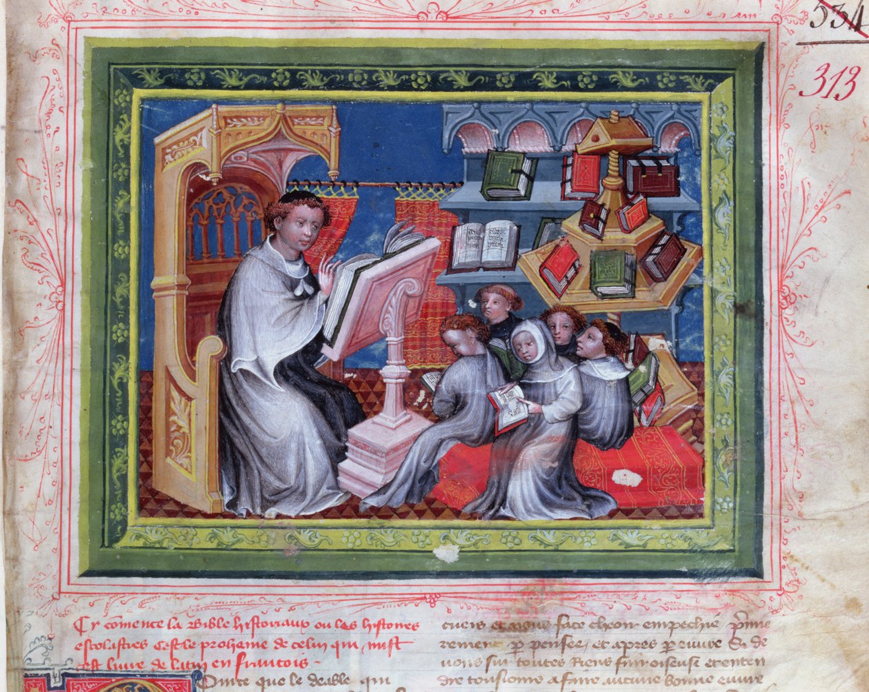 Ms 313 School Scene, från Bible des Grands Augustins, 1494 av French School