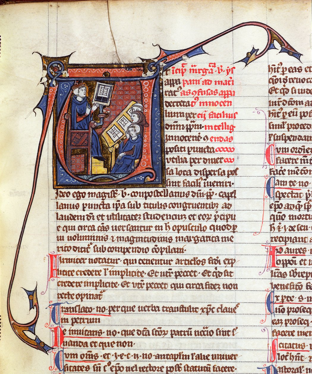 Ms 31 Fol.278 Magister i kanonisk rätt och hans elever, från Apparatus in Quinque Libros Decretalium av påven Innocentius IV (d.1254) av French School