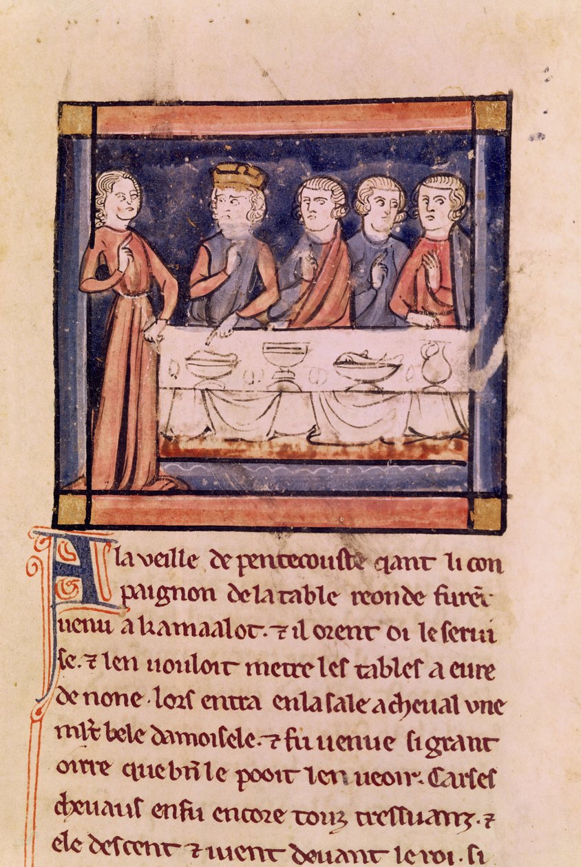 Ms 3347 fol.214 På pingstafton..., från Livre de Sir Lancelot du Lac av French School