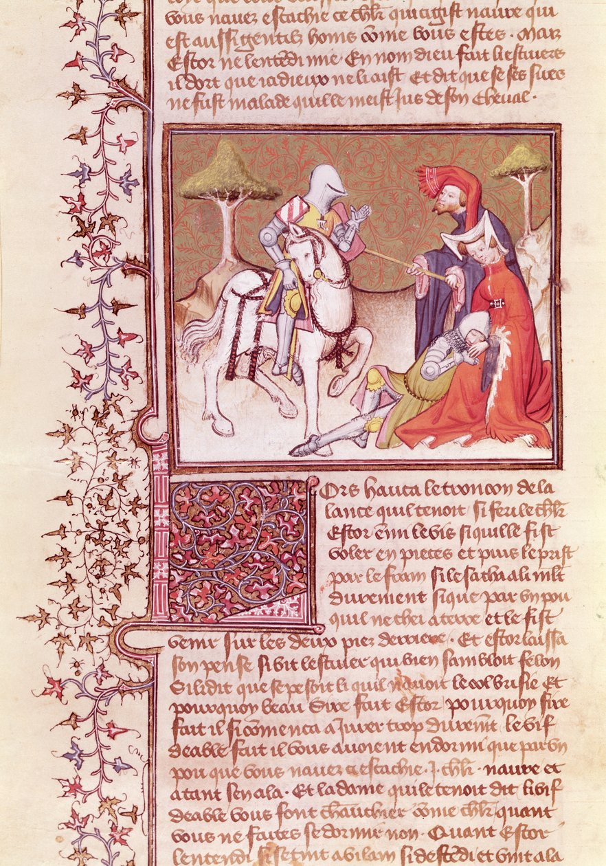 Ms 3479 fol.516 Och så drog han lansen från den döende riddaren, från Livre de Messire Lancelot du Lac av French School